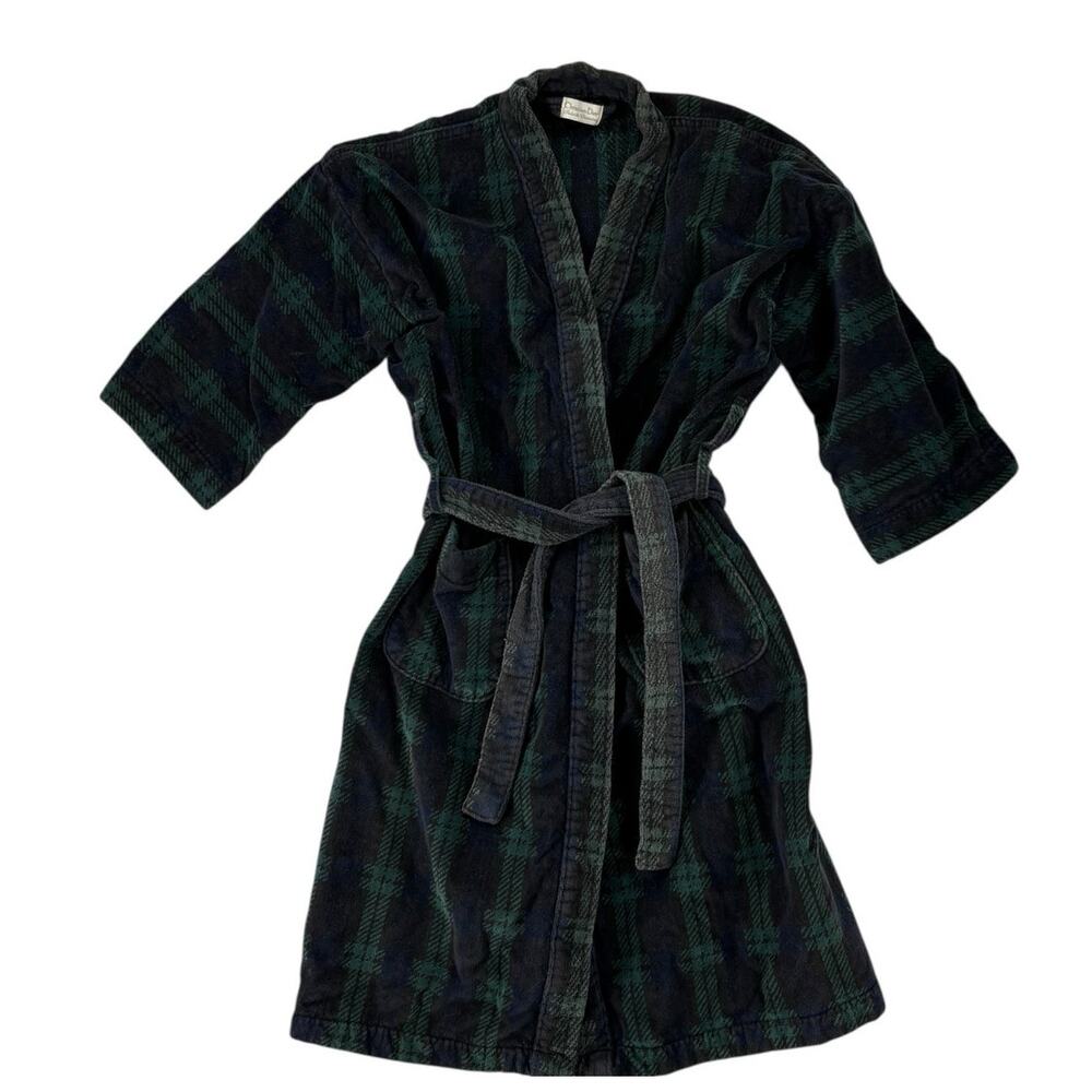 Vintage Christian Dior Robe Black‎ Watch Tartan Plaid Mens One Size Velour